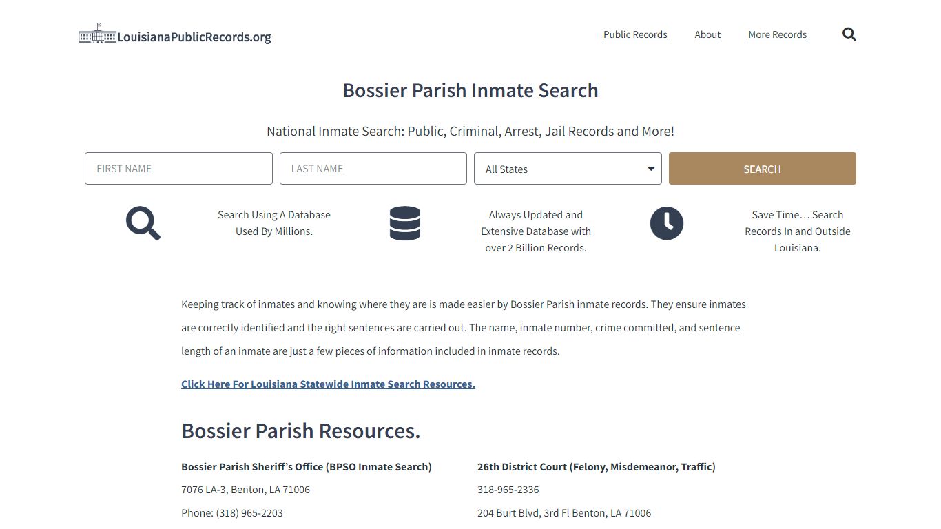 Bossier Parish Inmate Search - BPSO Current & Past Jail Records